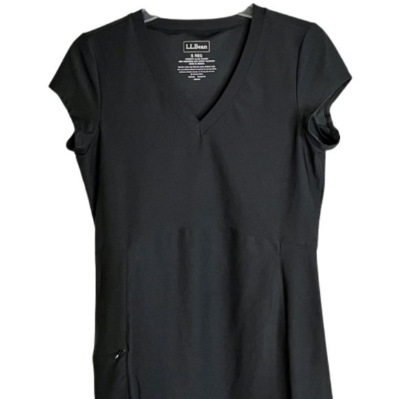 L.L. Bean Black V-Neck Short Sleeve Fitness Dress Zippered Pocket - S - Picture 5 of 11